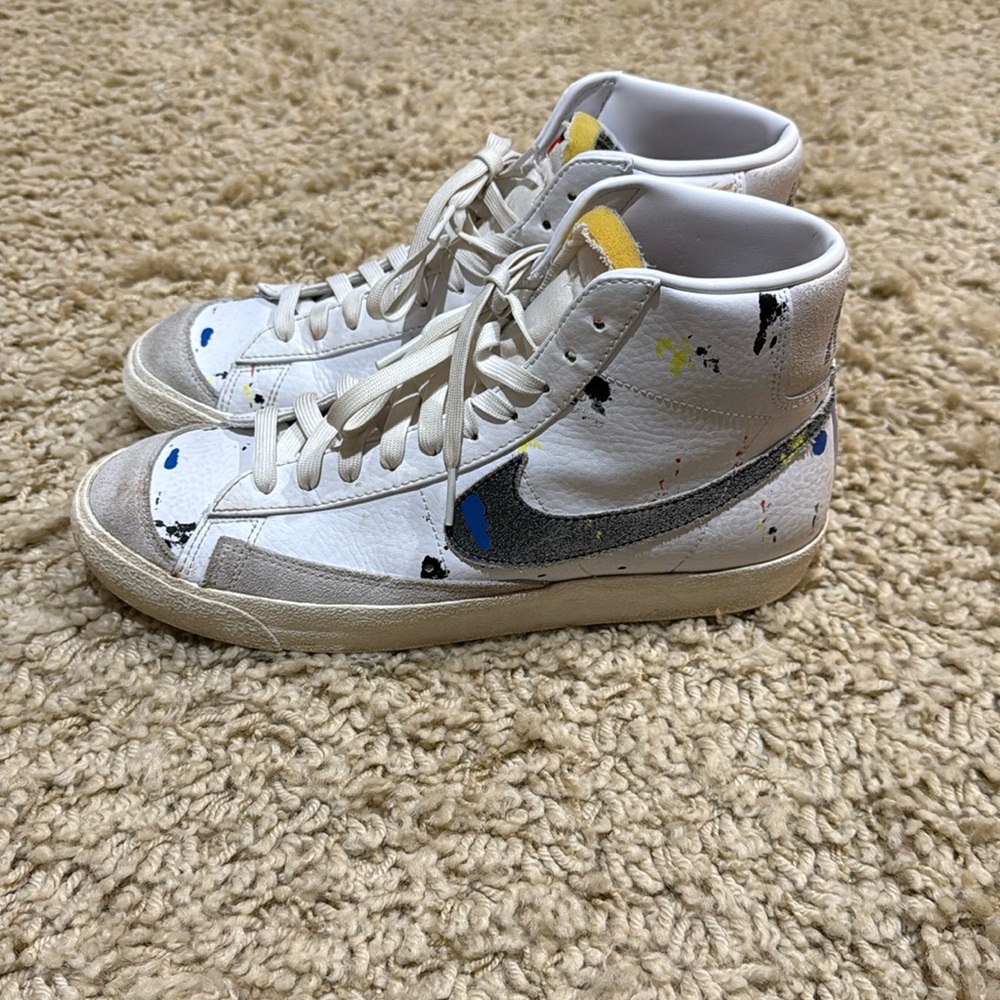 Nike Blazer Mid ‘77 Men’s “Paint Splatter” Sneakers 9.5 Tennis Shoes white blue